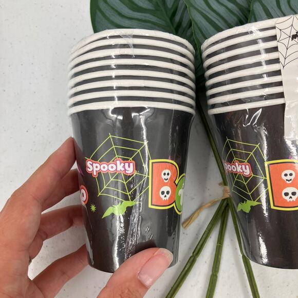 Ghoul Essentials Black Purple Green Bat Spider Boo Halloween Treat Paper Cup Set - Picture 5 of 6